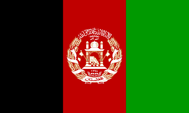 Afghanistan flag available in nylon, polyester, staff flag, and mini banner sizes in Canada