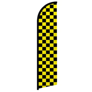 Feather banner, 11.2'x2.5' Checkered-Black/Yellow