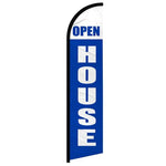 Feather banner, 11.2'x2.5' Open House blue white