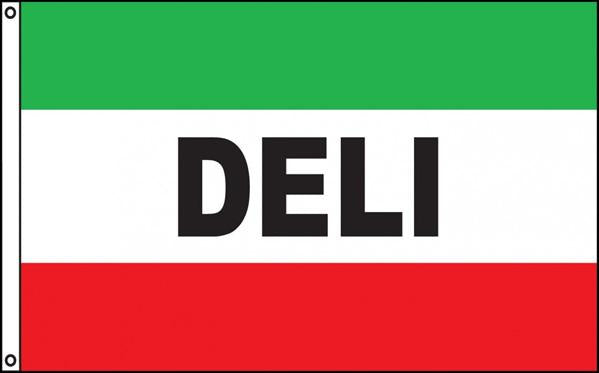 Message "DELI"  3' X 5' Nylon  (Green/White/Red)