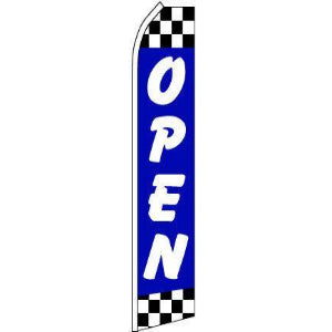 Open, Blue, Checkered Blade Banner 11.5'x2.5'