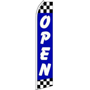 Open, Blue, Checkered Feather Banner 11.5'x2.5'
