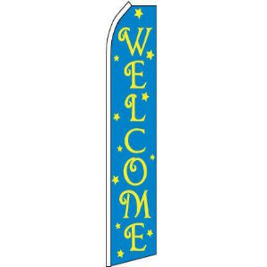 Welcome, Blue Feather Banner 11.5'x2.5'